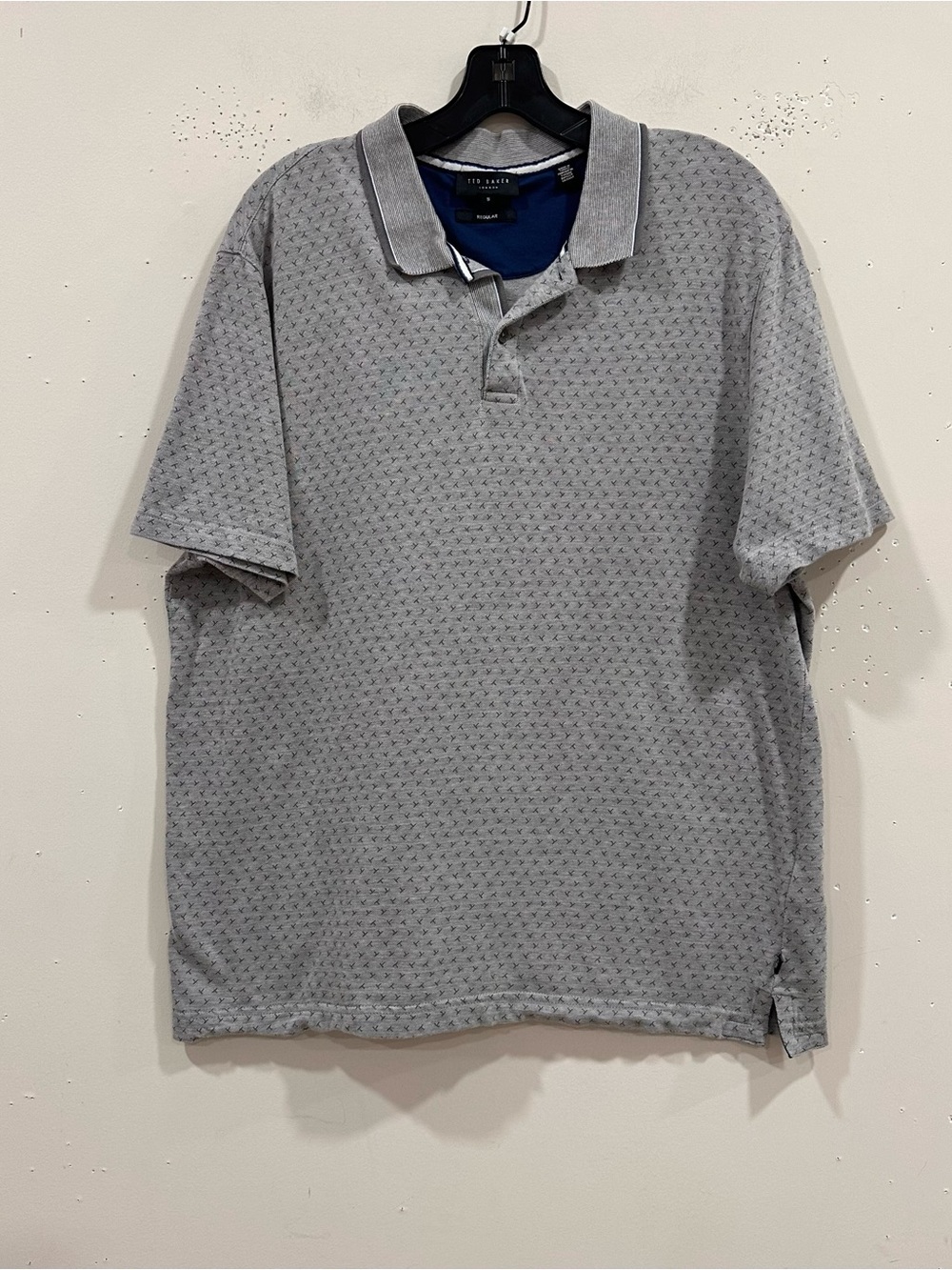 Ted Baker London Men's Gray Geometric Print Short Sleeve Polo Shirt Size XL